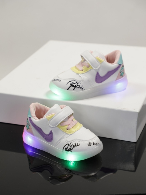 

PASSION PETALS Girls White Printed PU Sneakers With LED Lights