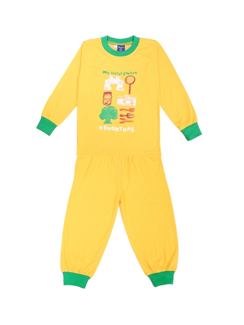 

SWEET ANGEL Boys Yellow & Green Printed Cotton Night suit