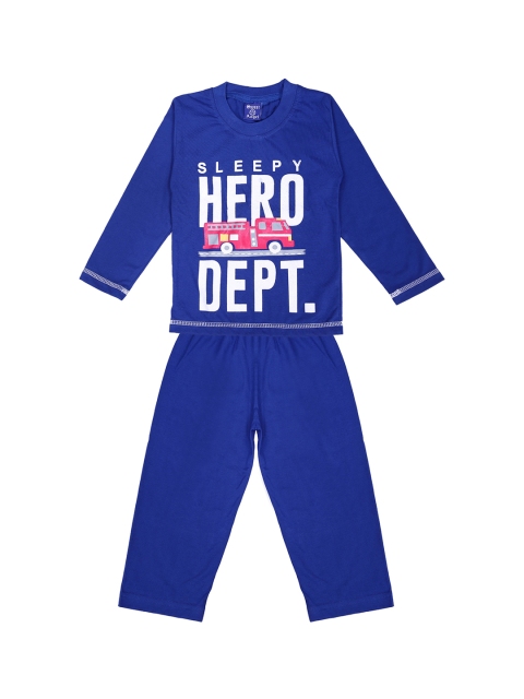 

SWEET ANGEL Boys Blue Printed Pure Cotton Night Suit