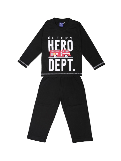 

SWEET ANGEL Boys Black & White Printed Cotton Night suit