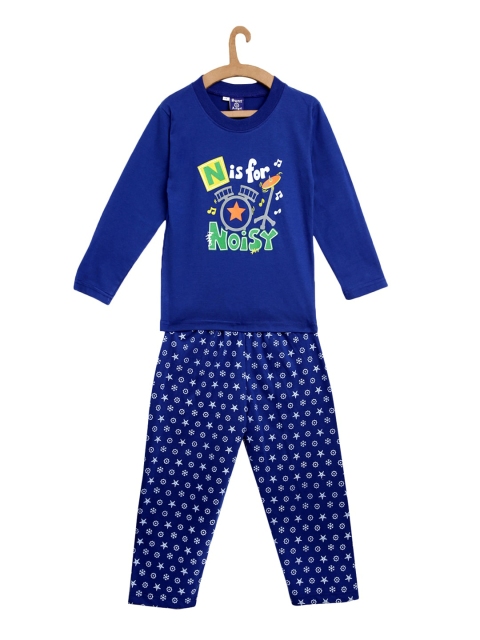 

SWEET ANGEL Boys Blue & Green Printed Pure Cotton Night suit