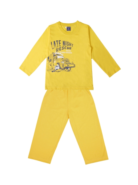 

SWEET ANGEL Boys Yellow & Blue Printed Cotton Night suit