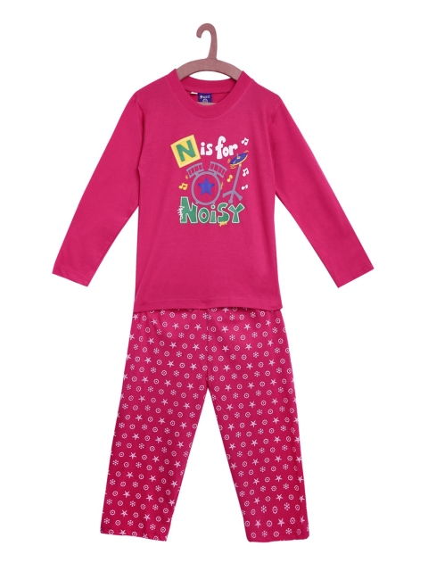 

SWEET ANGEL Boys Pink Printed Pure Cotton Night Suit