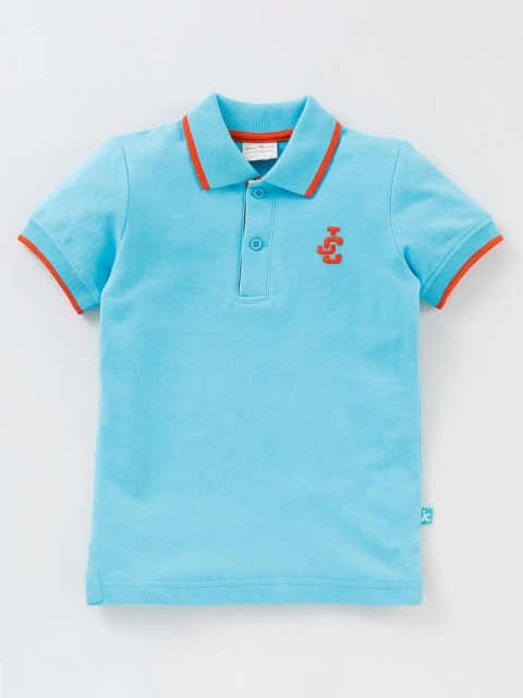 

JusCubs Boys Turquoise Blue Solid Polo Collar Cotton Outdoor T-shirt