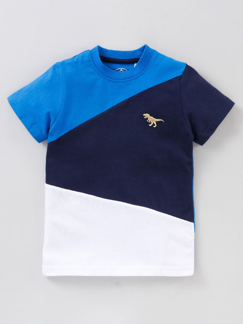 

JusCubs Boys Blue & White Colourblocked Round Neck Cotton T-shirt