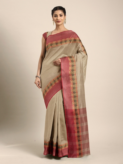 

The Chennai Silks Beige & Peach Woven Design Pure Cotton Taant Saree