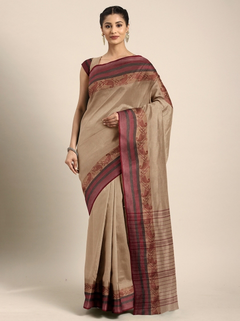 

The Chennai Silks Brown & Black Pure Cotton Fusion Taant Saree