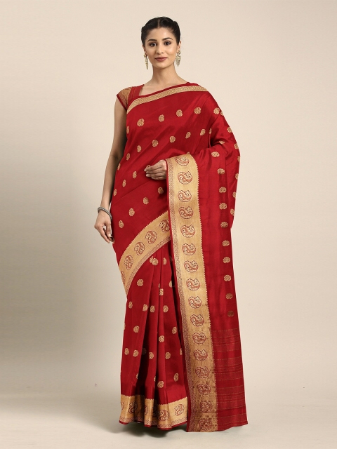 

The Chennai Silks Red & Gold-Toned Ethnic Motifs Zari Mysore Silk Saree