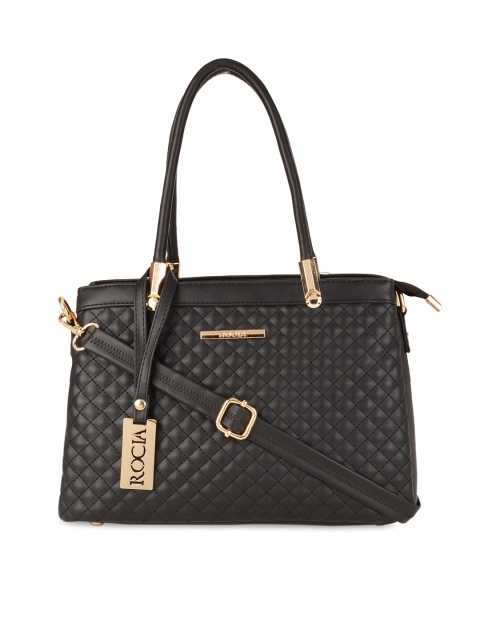 

Rocia Black Checked Textured PU Structured Handheld Bag with Quilted