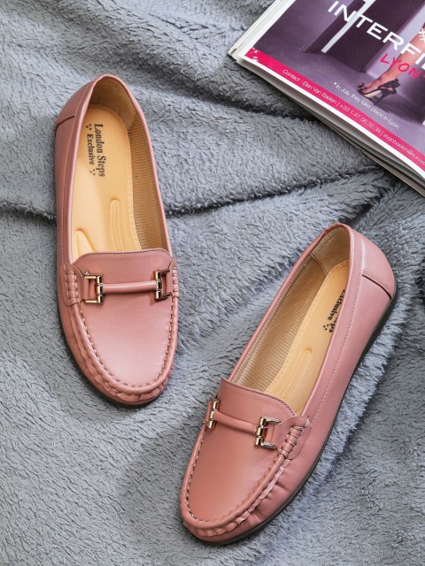 

LONDON STEPS Women Pink Slip-On Horse Bit Loafers