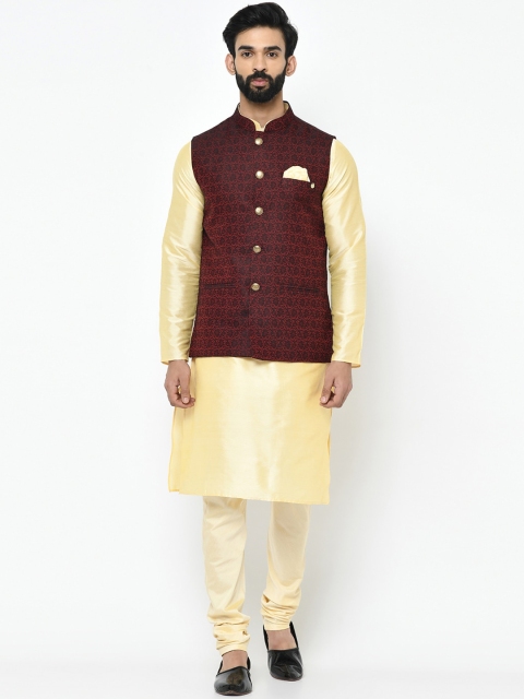 

KISAH Men Maroon Layered Kurta with Pyjamas