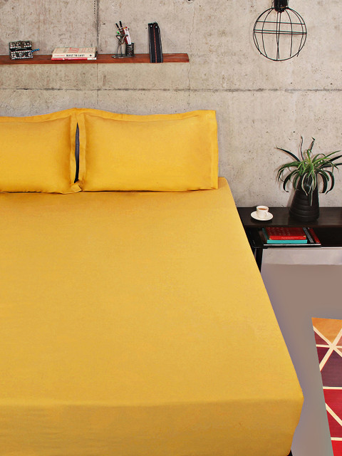 

Portico New York Mustard Yellow 144 TC Cotton Double Bedsheet with 2 Pillow Covers