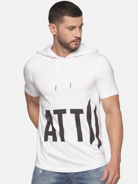 

ATTIITUDE Men White Printed Hooded Sweatshirt