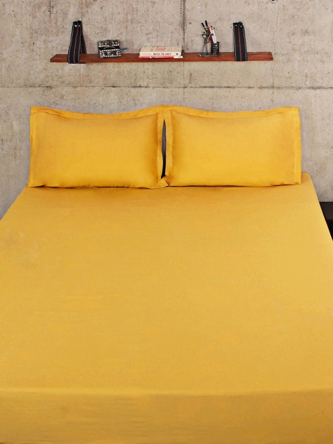 

Portico New York Mustard Yellow 144 TC Cotton Double Bedsheet with 2 Pillow Covers