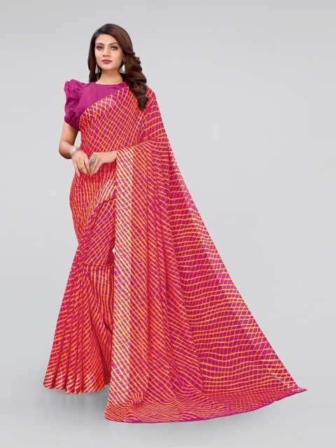 

KALINI Pink & Mustard Yellow Leheriya Printed Sarees