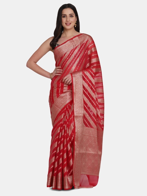 

BOMBAY SELECTIONS Pink & Gold-Toned Woven Design Organza Banarasi Saree