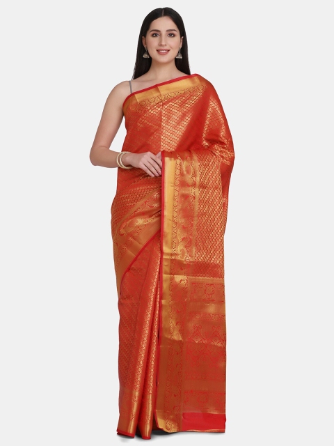 

BOMBAY SELECTIONS Red & Gold-Toned Ethnic Motifs Zari Pure Silk Banarasi Saree