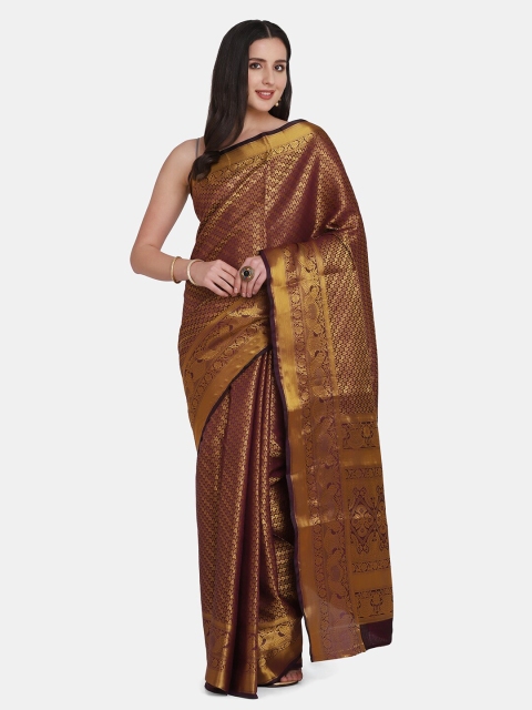 

BOMBAY SELECTIONS Purple & Gold-Toned Ethnic Motifs Pure Silk Banarasi Saree