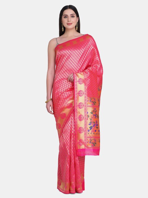 

BOMBAY SELECTIONS Magenta & Gold-Toned Ethnic Motifs Zari Pure Silk Banarasi Saree
