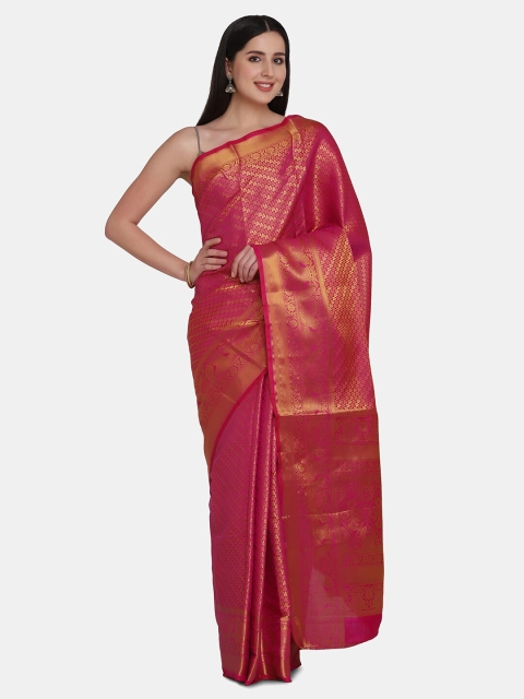 

BOMBAY SELECTIONS Fuchsia & Gold-Toned Ethnic Motifs Zari Pure Silk Banarasi Saree