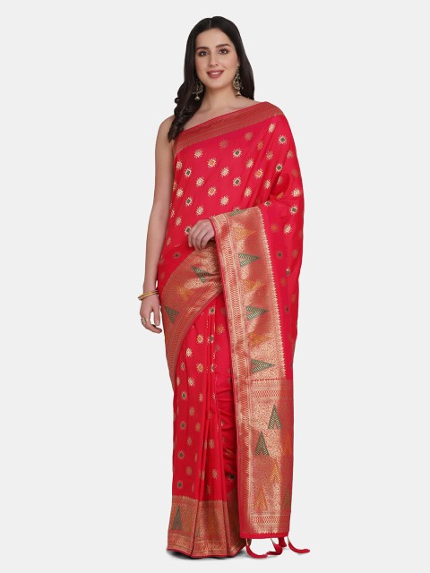 

BOMBAY SELECTIONS Magenta & Gold-Toned Ethnic Motifs Zari Pure Silk Banarasi Saree