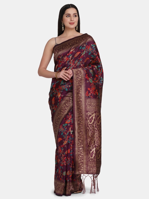 

BOMBAY SELECTIONS Purple & Red Ethnic Motifs Zari Pure Silk Banarasi Saree