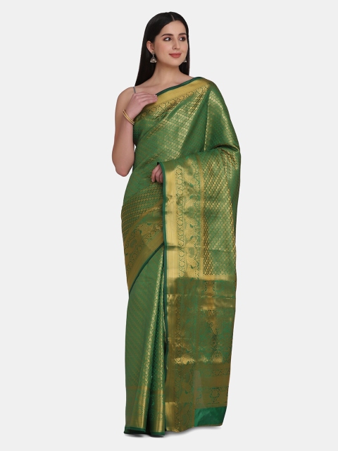 

BOMBAY SELECTIONS Green & Gold-Coloured Ethnic Motifs Zari Pure Silk Banarasi Saree