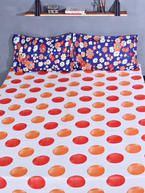 

STELLAR HOME White & Orange 128 TC Cotton Double Bedsheet with 2 Pillow Covers