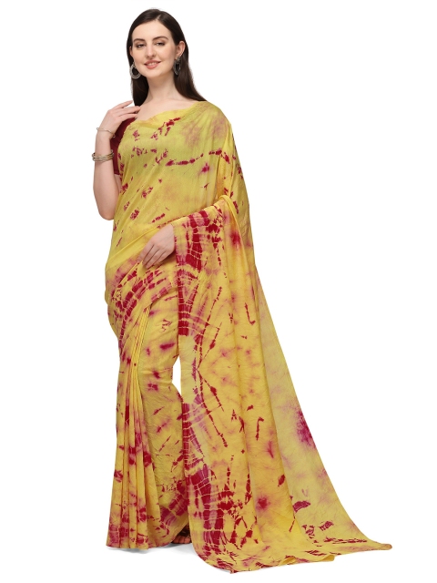 

Iris Yellow & Red Tie and Dye Banarasi Saree