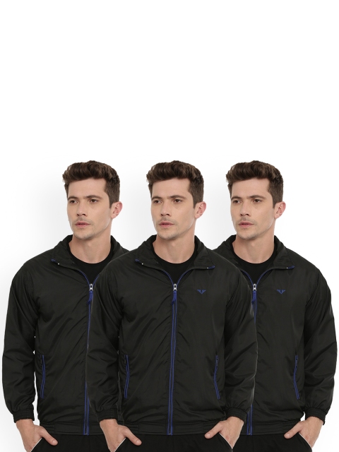 

UNSULLY Men Black Geometric Windcheater Longline Sporty Jacket
