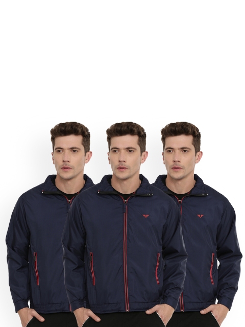 

UNSULLY Men Navy Blue Windcheater Sporty Jacket with Embroidered