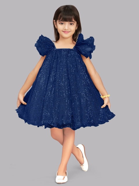 

Pink Chick Girls Navy Blue Embellished Sequins Net A-Line Dress