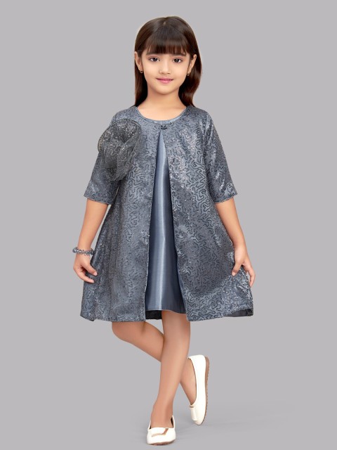 

Pink Chick Girls Grey Sequined Layered A-Line Dress