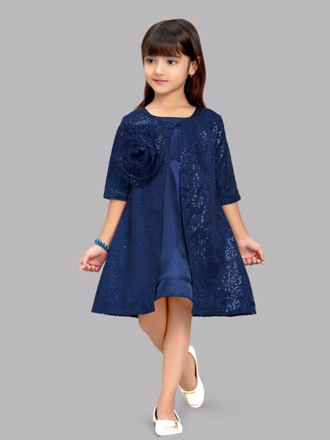 

Pink Chick Navy Blue Ethnic Motifs A-Line Dress