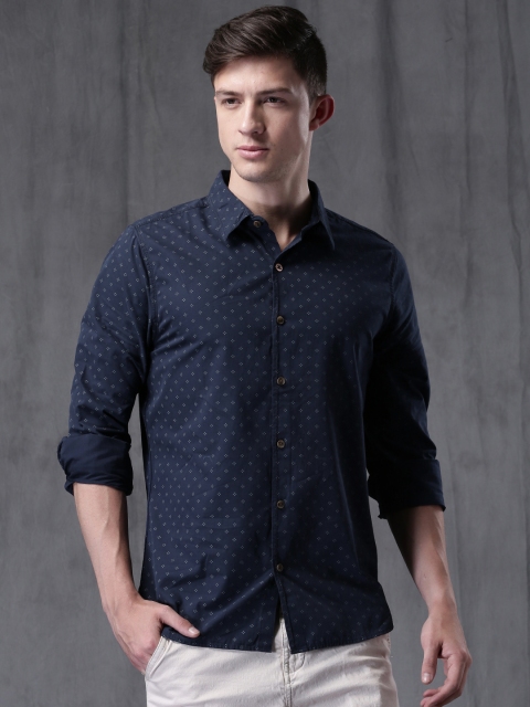 

WROGN Men Navy Printed Casual Shirt, Navy blue
