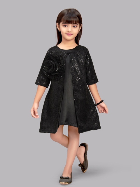 

Pink Chick Girls Black A-Line Dress With Sequins Jacket