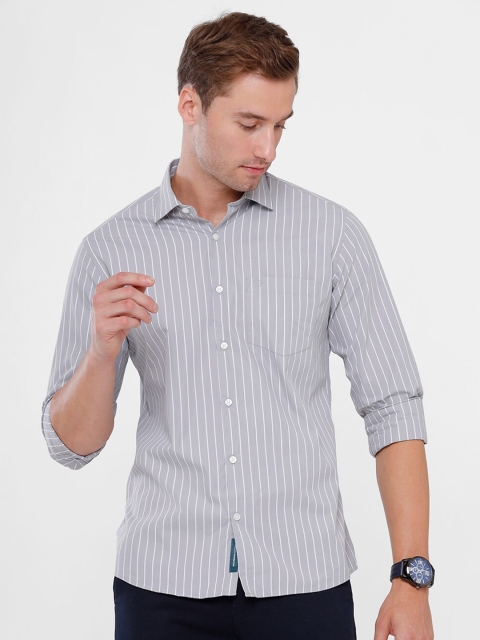 

Linen Club Men Grey Regular Fit Striped Cotton Casual Shirt
