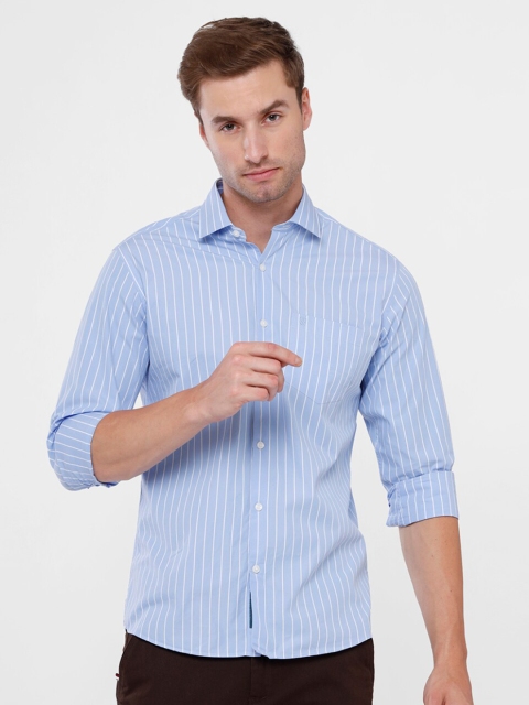 

Linen Club Men Blue Striped Casual Shirt