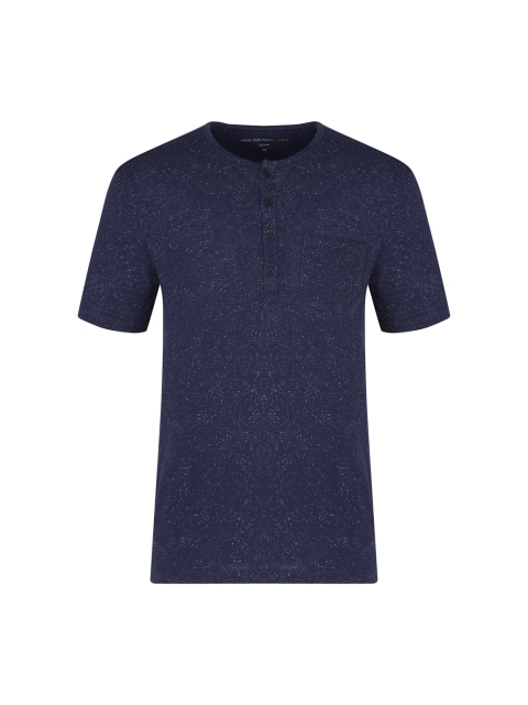 

JOHN VARVATOS Men Blue Solid Cotton Henley Neck T-shirt