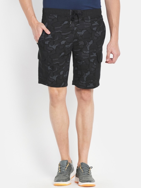 

Octave Men Black Camouflage Printed Cotton Shorts