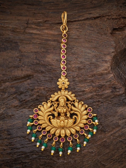 

Kushal's Fashion Gold-Plated Red & Green Stone Studded Antique Maang Tikka