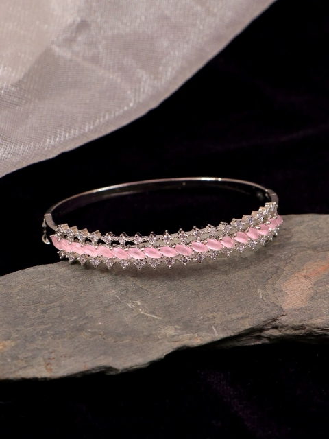 

Crunchy Fashion Women Silver-Plated & White American Diamond Bangle-Style Bracelet