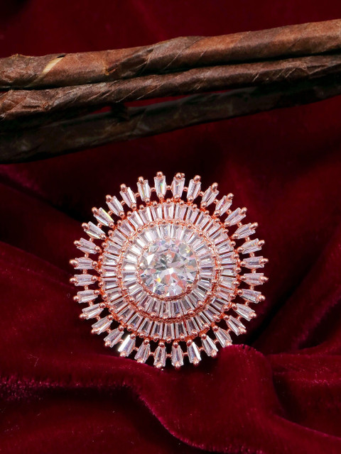 

Crunchy Fashion Gold-Plated White AD-Studded Finger Ring