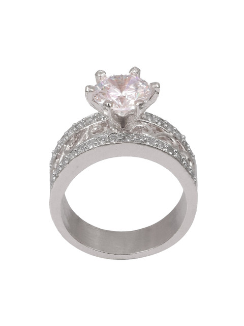 

Crunchy Fashion Silver-Plated AD Studded Finger Ring