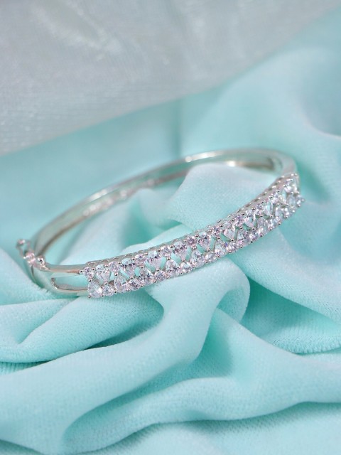 

Crunchy Fashion Women Silver-Toned & White Silver-Plated Bangle-Style Bracelet