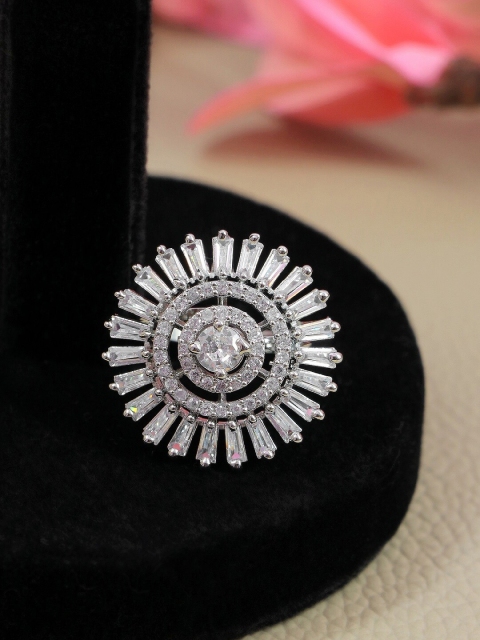 

Crunchy Fashion Silver-Plated AD-Studded Finger Ring