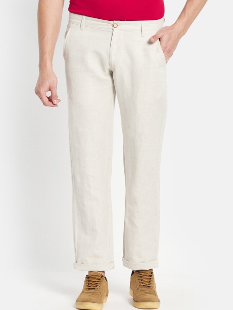 

Octave Men Cream-Coloured Regular Fit Cotton Trousers