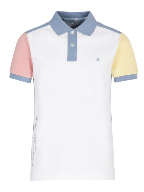 

HACKETT LONDON Boys White & Blue Colourblocked Polo Collar Cotton T-shirt