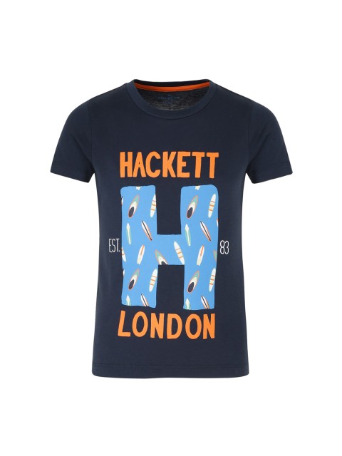

HACKETT LONDON Boys Navy Blue Typography Printed Cotton T-shirt