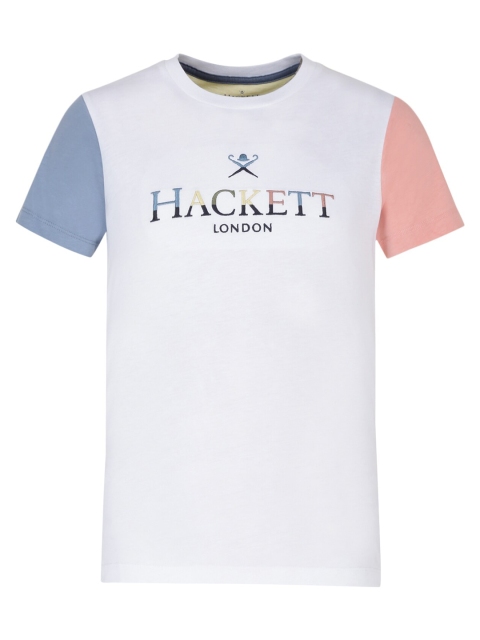 

HACKETT LONDON Boys White Printed Colourblocked Regular Fit Cotton T-shirt